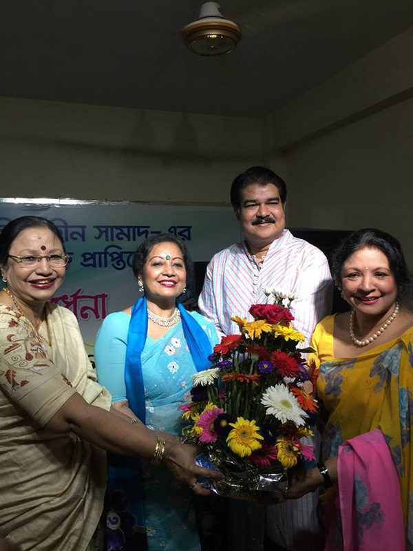 At the reception ceremony to Shaheen Samad by Nazrul Shongeet Kontho shilpi Porishod this evening at the Pirishod office.